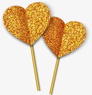 矢量手绘金色爱心免抠