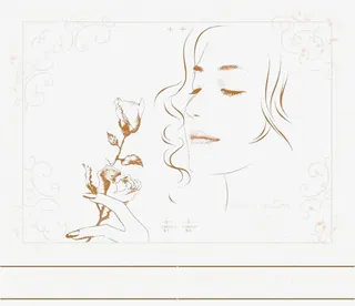 一幅端庄美女赏花画手绘免抠