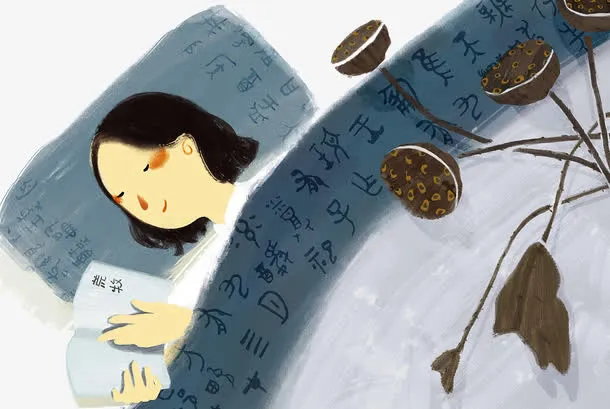 中国风手绘装饰插图睡着的女孩免抠