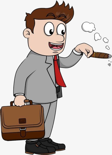 商务人士高兴的抽雪茄卡通手绘免抠