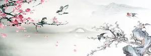 水墨画桃花背景高清