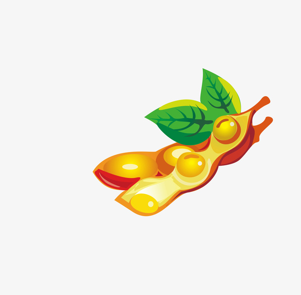 手绘卡通金色豌豆荚免抠