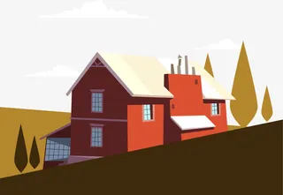 手绘红色房屋免抠