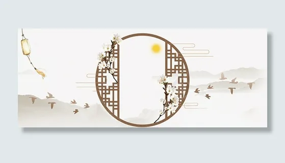 中国风窗户中秋节文艺广告高清