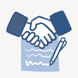 蓝色手绘签约成功PNG免抠素材免抠