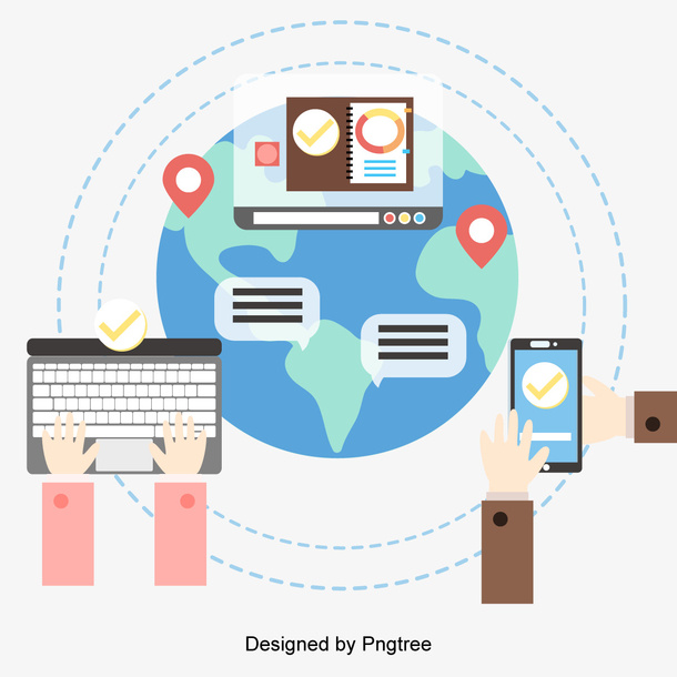 全球互联网的矢量平面工作图免抠