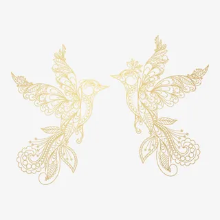 线条画双鸟花纹七夕爱情鸟免抠