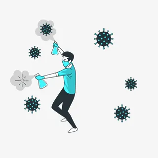 手绘 卡通 安全 人物 灭菌 扫毒免抠