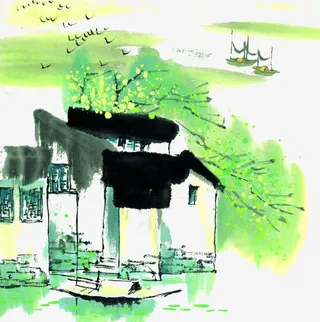 水彩墨房子免抠