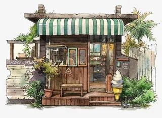 水彩建筑物免抠