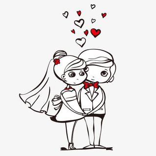 牵手的新郎新娘简笔画免抠