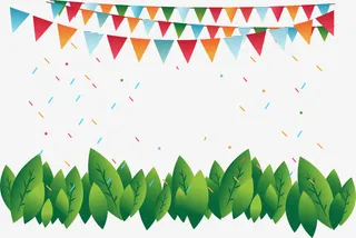 绿色叶子彩旗边框免抠