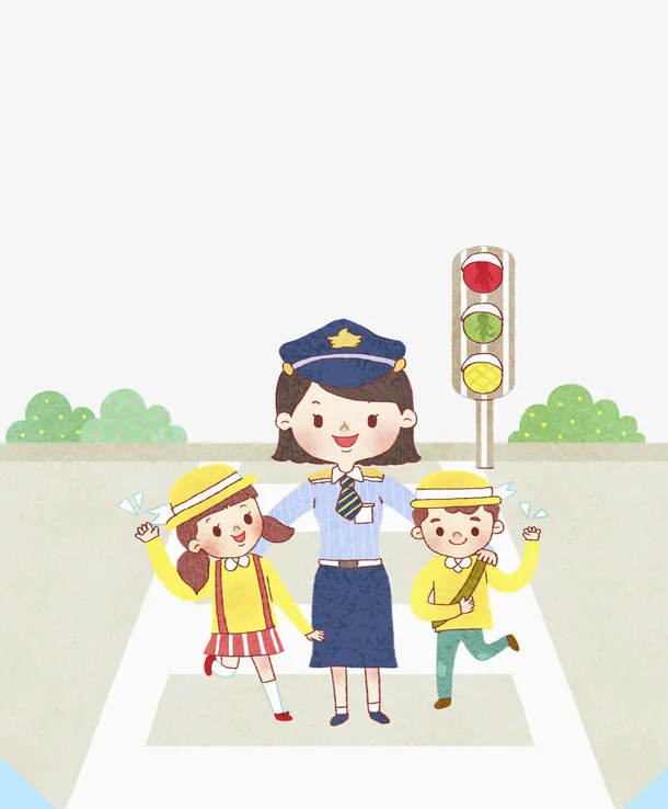 可爱交警和小孩场景图免抠