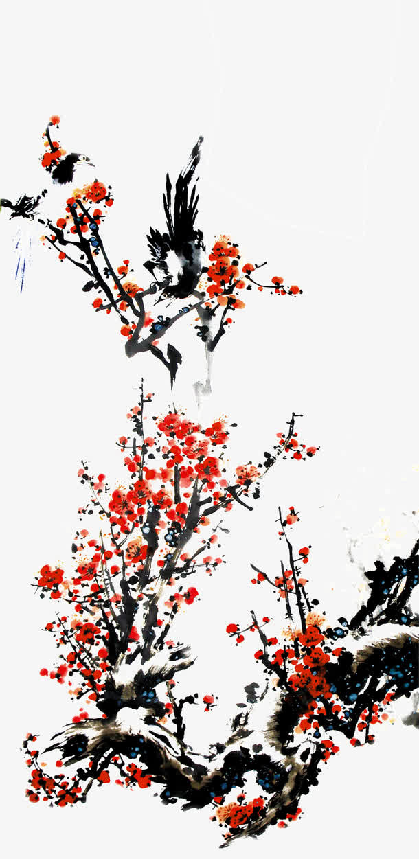 水墨画桃花免抠