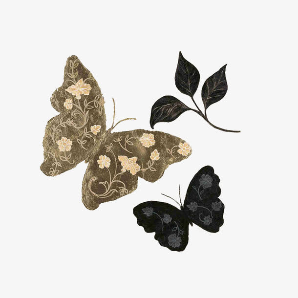 藏族纹样深色花纹蝴蝶免抠