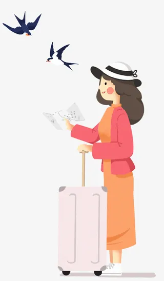 卡通春季旅游出行免抠