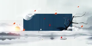 手绘水墨树枝灯笼装饰元素图高清