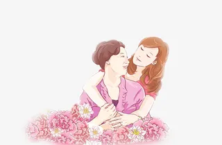 卡通手绘母亲节拥抱母亲插画免抠