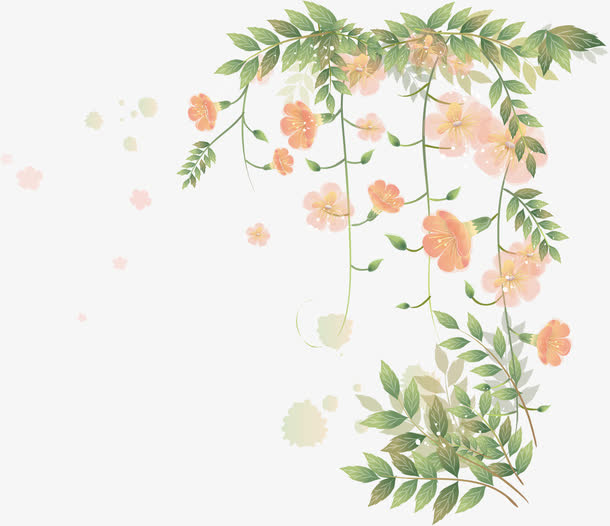 手绘花草边框免抠