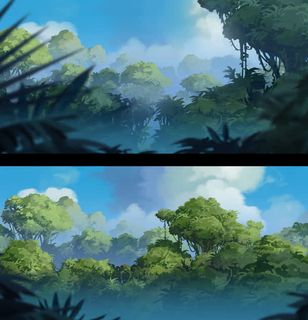 手绘绿色美景插画免抠