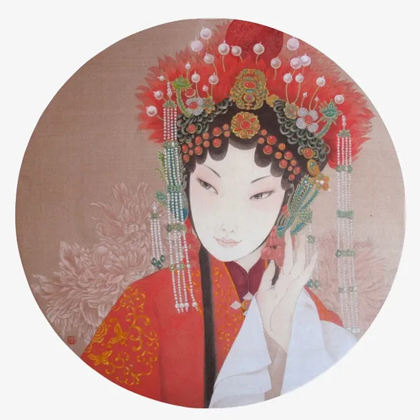 国潮戏曲人物圆形美女免抠图免抠