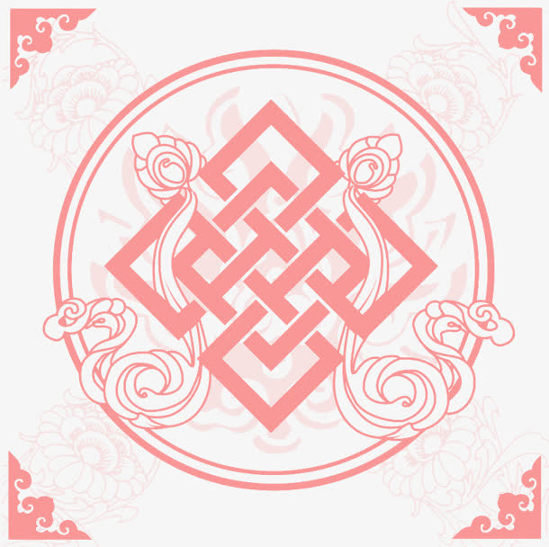 中国古风红色底纹免抠