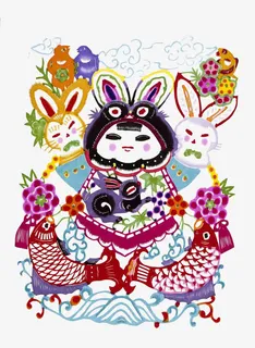 中国风兔爷吉祥物剪纸免抠