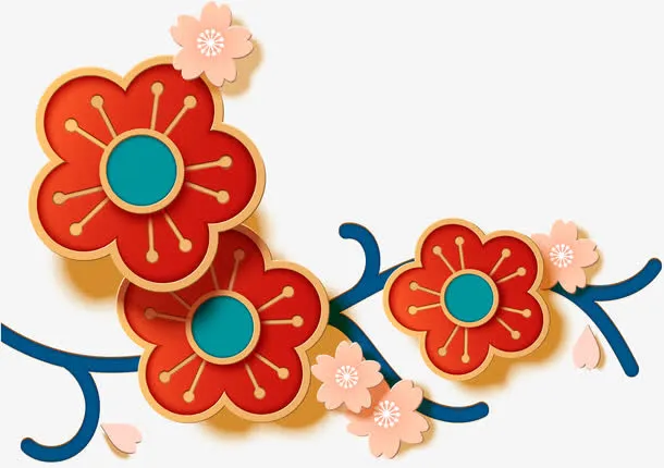 手绘新年梅花装饰图案免抠