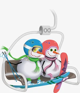 滑翔伞的情侣雪人免抠