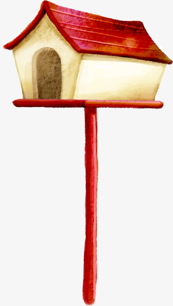 春天红色手绘鸟窝免抠