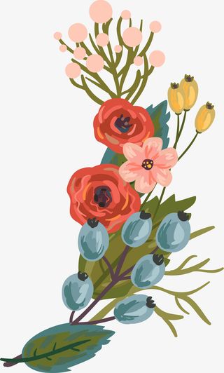 手绘卡通花卉花草免抠