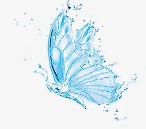 蓝色水珠梦幻蝴蝶创意免抠