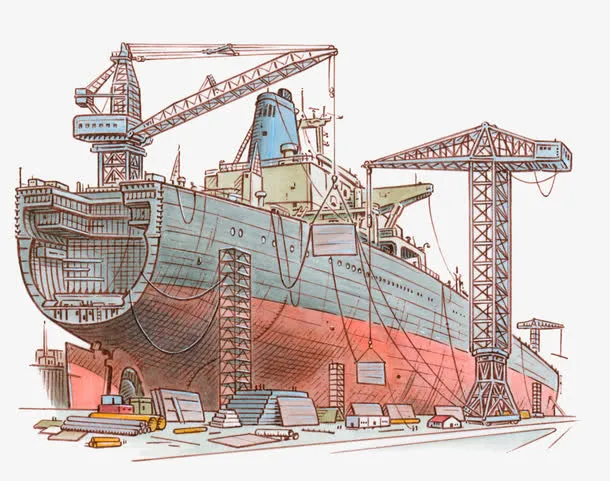 渡轮码头插画免抠