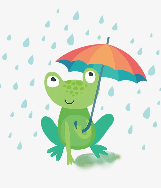 清新撑伞青蛙雨水节气免抠
