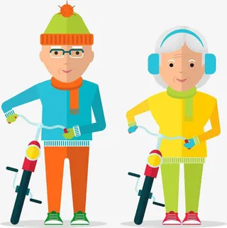 推着自行车行走的2个两人免抠