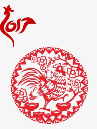 剪纸红色公鸡17年背景