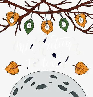 手绘枫叶灯泡免抠