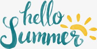 蓝色水彩你好夏天免抠