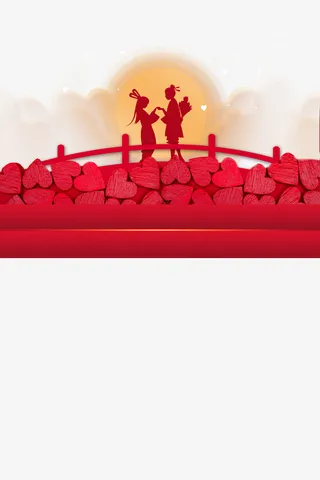 七夕鹊桥红色大气免抠