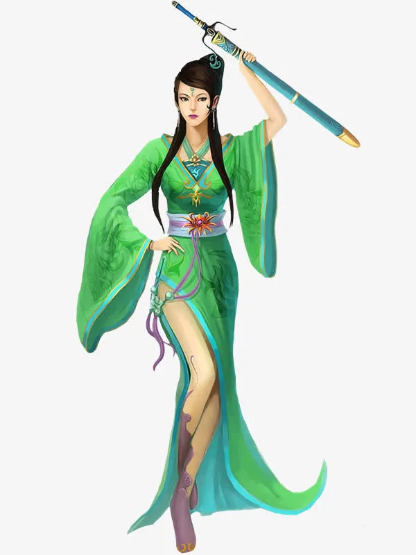 古风绿意游戏美女免抠