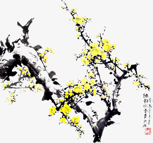 黄色梅花中国风素材免抠