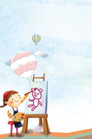 浅蓝色手绘开学季幼儿园招生写生的小女孩背景高清