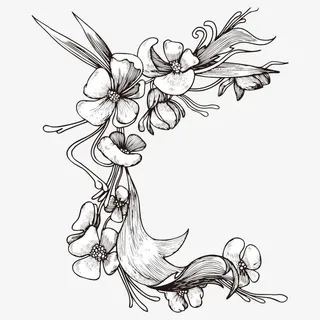 手绘黑色花朵免抠