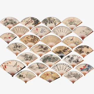 工笔画折扇图片免抠