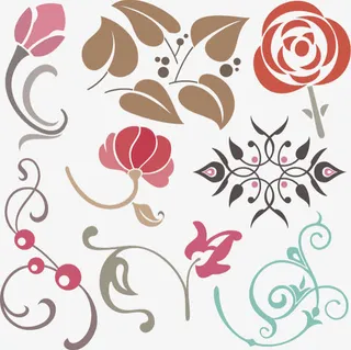 红色简约花草边框纹理免抠