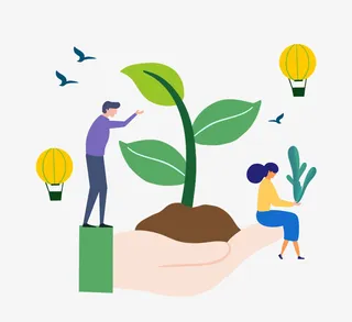 看人手绘种树绿色环保插画免抠