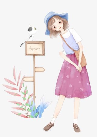 手绘卡通清新女孩免抠