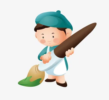 拿着画笔的小孩免抠