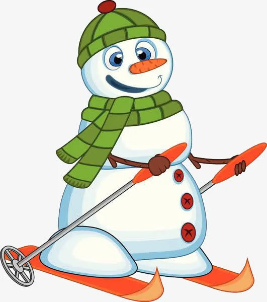 戴着绿帽子绿围巾的雪人免抠