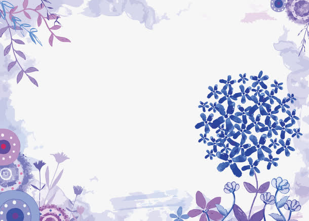 紫色绣球花边框免抠